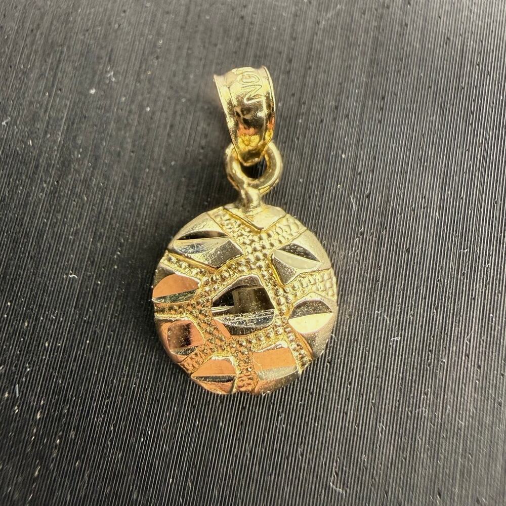 Solid 10k Italian Yellow Gold Soccer Ball Nugget Pendant .66” Tall 3.5mm Bail